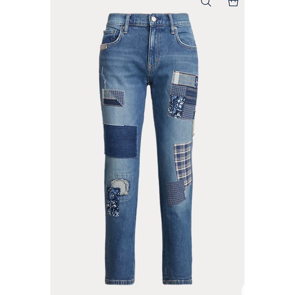 Lauren Ralph Lauren Jeans Women 8 Blue Excellent Patchwork Straight Leg Denim